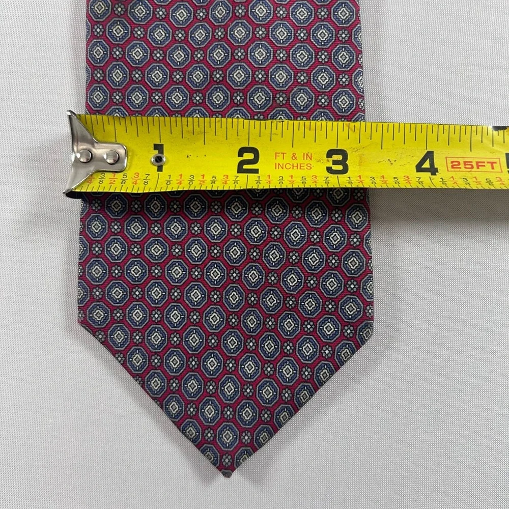 Christian Dior Necktie Men Red Blue Geometric Medallion 100% Silk Italian Fabric